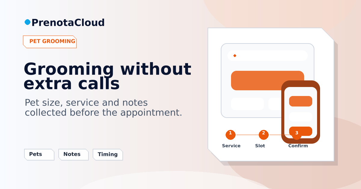 Online booking for pet grooming: services, sizes and timing without constant calls